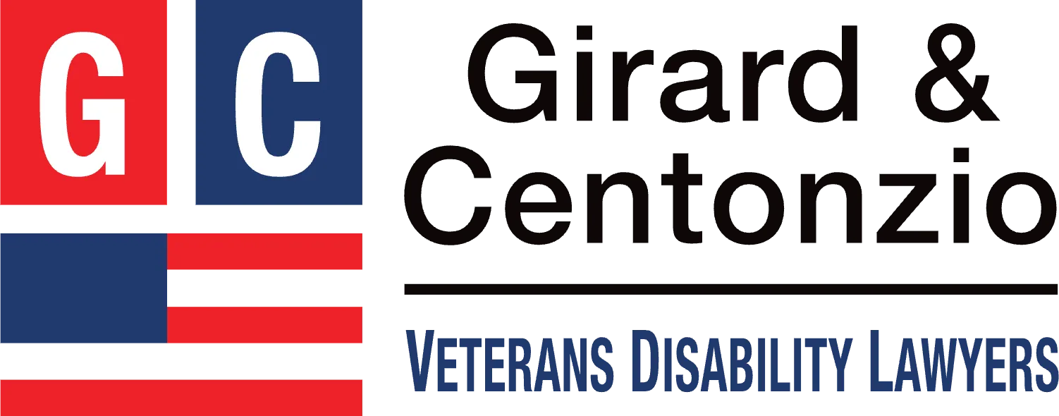 Logo with red and blue blocks containing white letters "G" and "C," alongside the text "Girard & Centonzio Veterans Disability Lawyers.